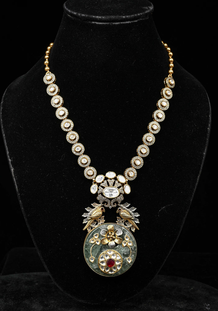 92.5 silver oxidized Dual Tone Necklace, Studded with Semi-Precious Stones