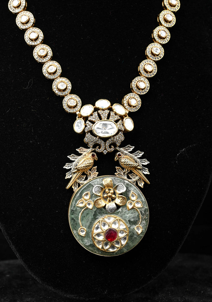92.5 silver oxidized Dual Tone Necklace, Studded with Semi-Precious Stones