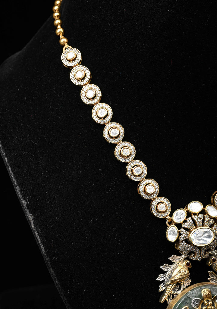 92.5 silver oxidized Dual Tone Necklace, Studded with Semi-Precious Stones