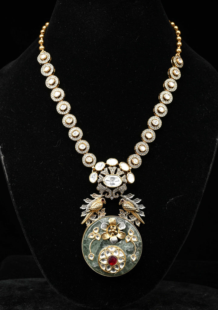 92.5 silver oxidized Dual Tone Necklace, Studded with Semi-Precious Stones