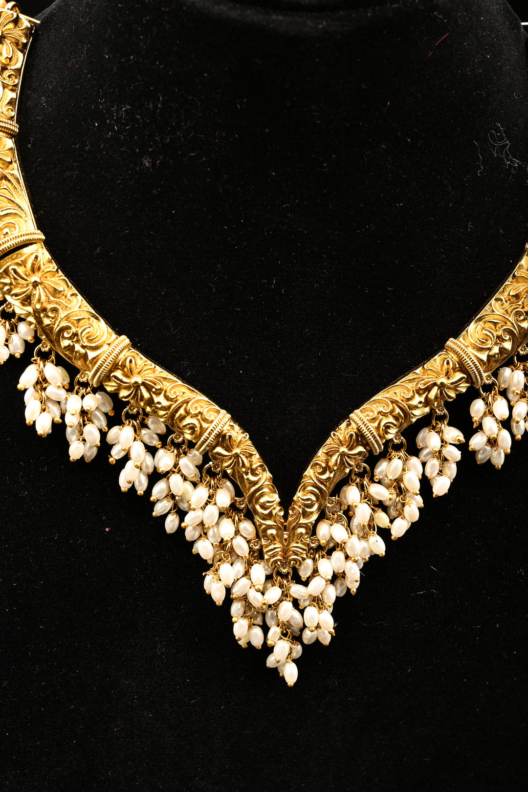 Antique Hasli Nakashi Design Necklace with Tiny Pearl Clusters and Matching Stud Earrings| SHOBITAM