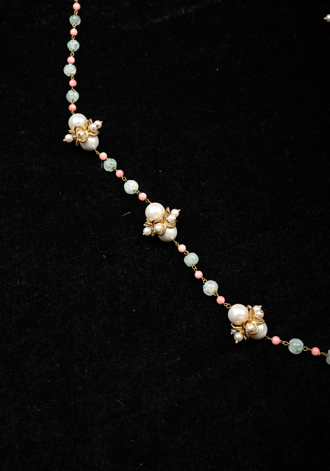 92.5 Silver Victorian Necklace studded with Gem Stones and Pearl Beads.