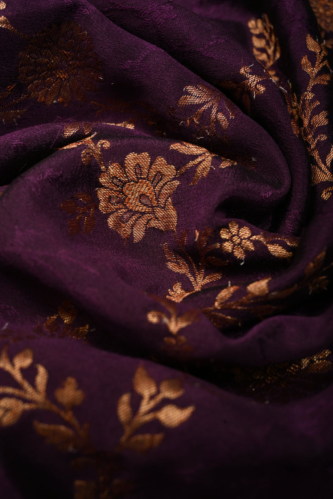 Dark Purple Mysore Crepe Silk Saree with Zari Brocade Jaal and Brush Dye on Zari Borders   | Silk Mark Certified SHOBITAM