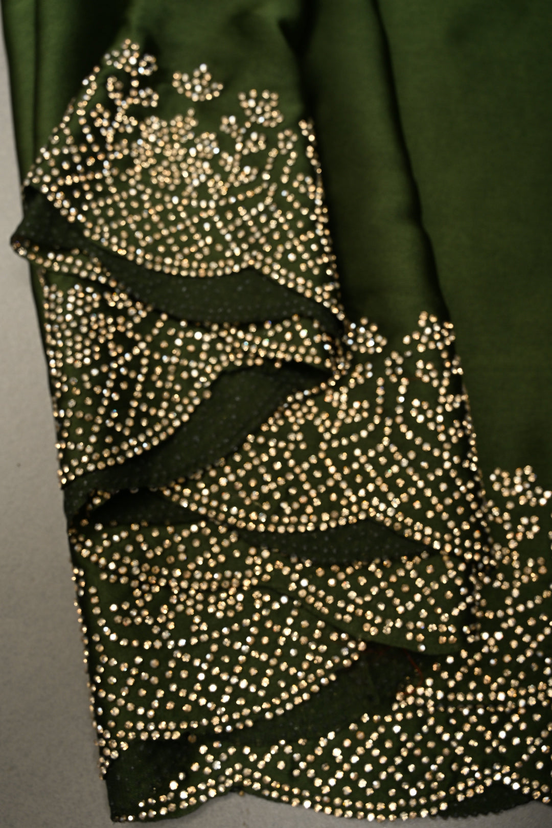 Green Ombre Satin Georgette Saree with Tone on Tone Powder Stones Work and Scallop Border | SHOBITAM