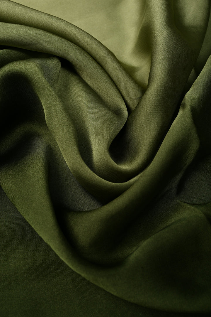 Green Ombre Satin Georgette Saree with Tone on Tone Powder Stones Work and Scallop Border | SHOBITAM