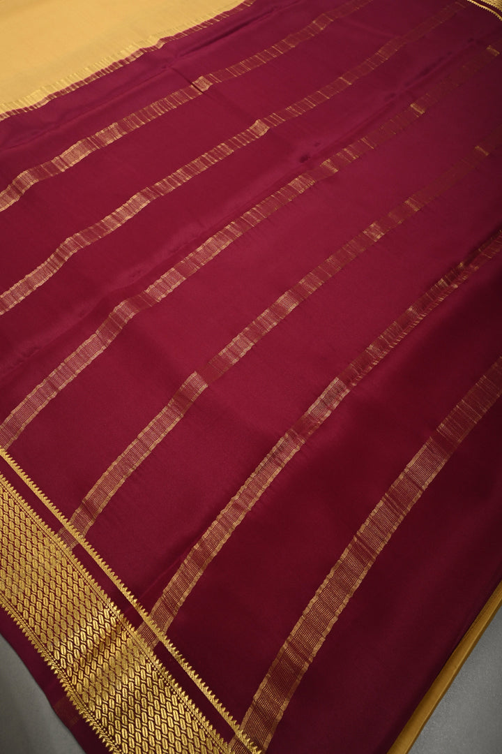 Dark Beige Mysore Silk Saree with Contrast Biscuit Zari Borders  | SILK MARK CERTIFIED | SHOBITAM