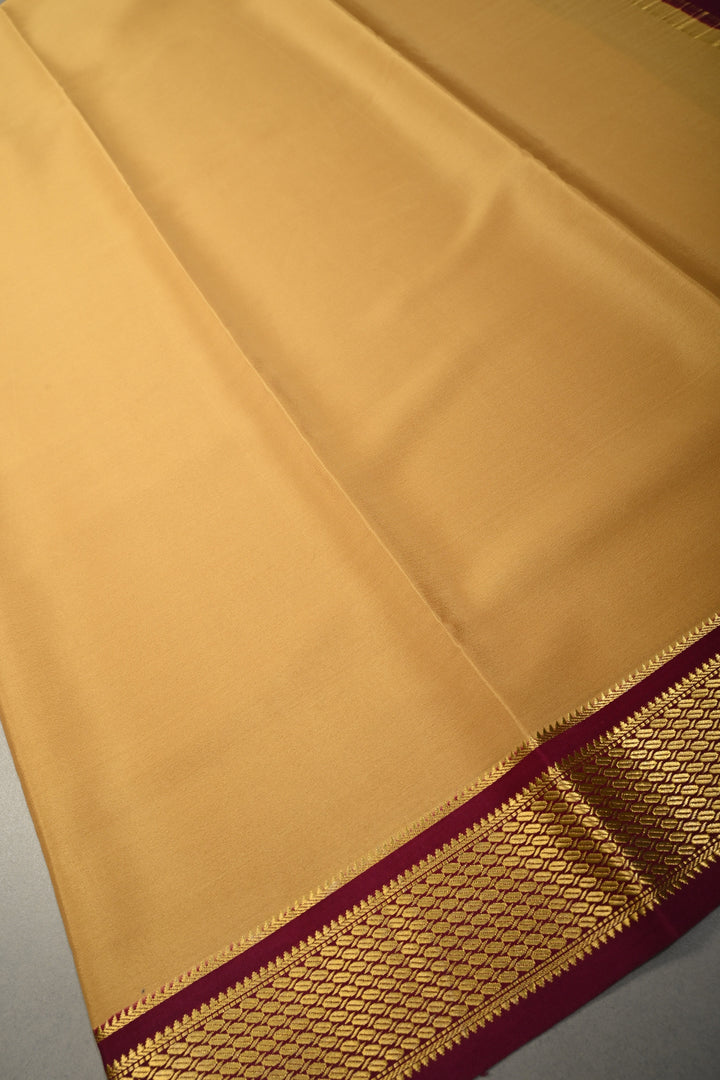 Dark Beige Mysore Silk Saree with Contrast Biscuit Zari Borders  | SILK MARK CERTIFIED | SHOBITAM