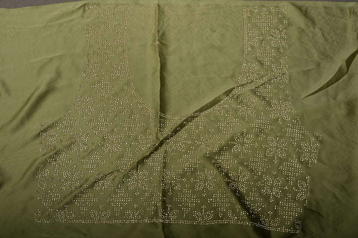 Green Ombre Satin Georgette Saree with Tone on Tone Powder Stones Work and Scallop Border | SHOBITAM