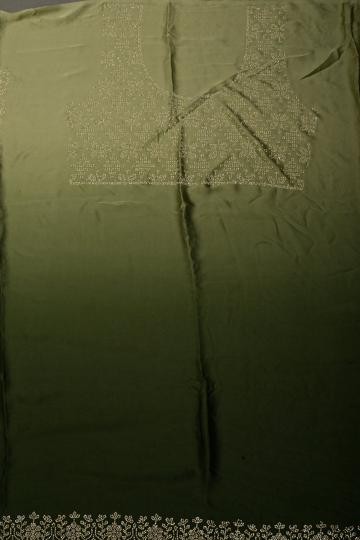 Green Ombre Satin Georgette Saree with Tone on Tone Powder Stones Work and Scallop Border | SHOBITAM