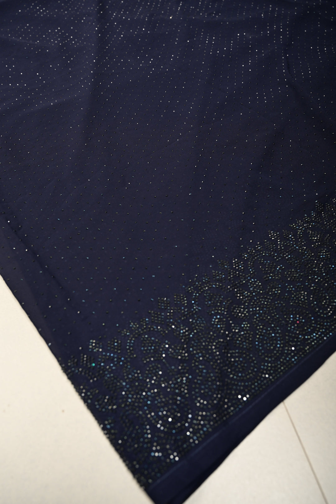Deep Midnight Blue Georgette Saree with Tone on Tone Powder Stones Work and Border | SHOBITAM