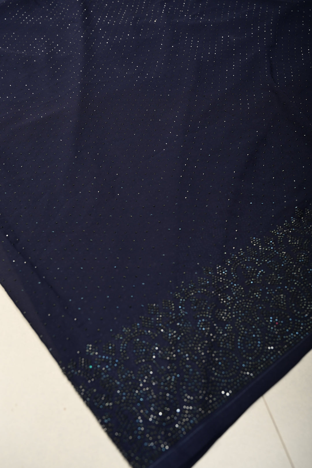 Deep Midnight Blue Georgette Saree with Tone on Tone Powder Stones Work and Border | SHOBITAM