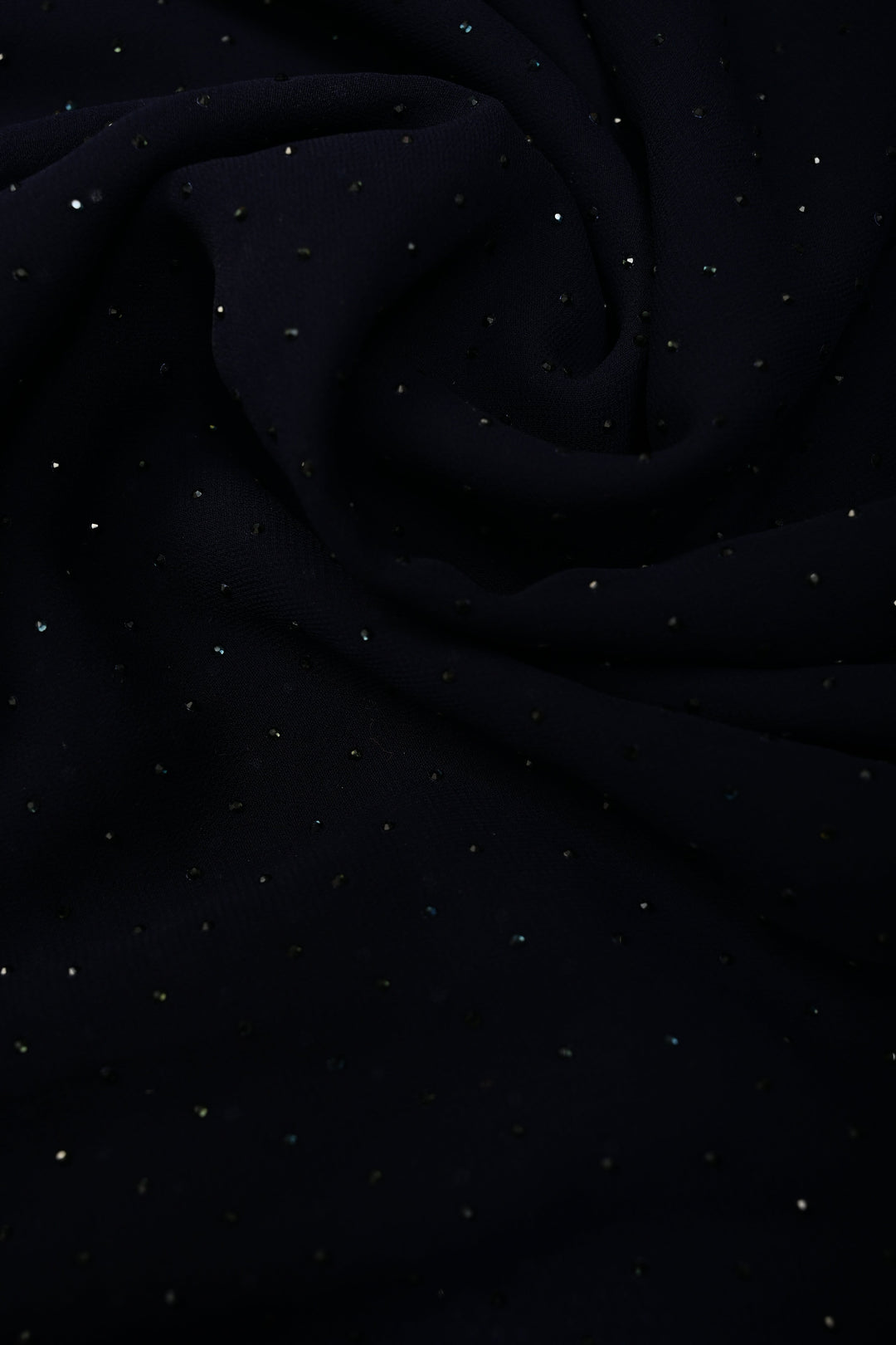 Deep Midnight Blue Georgette Saree with Tone on Tone Powder Stones Work and Border | SHOBITAM