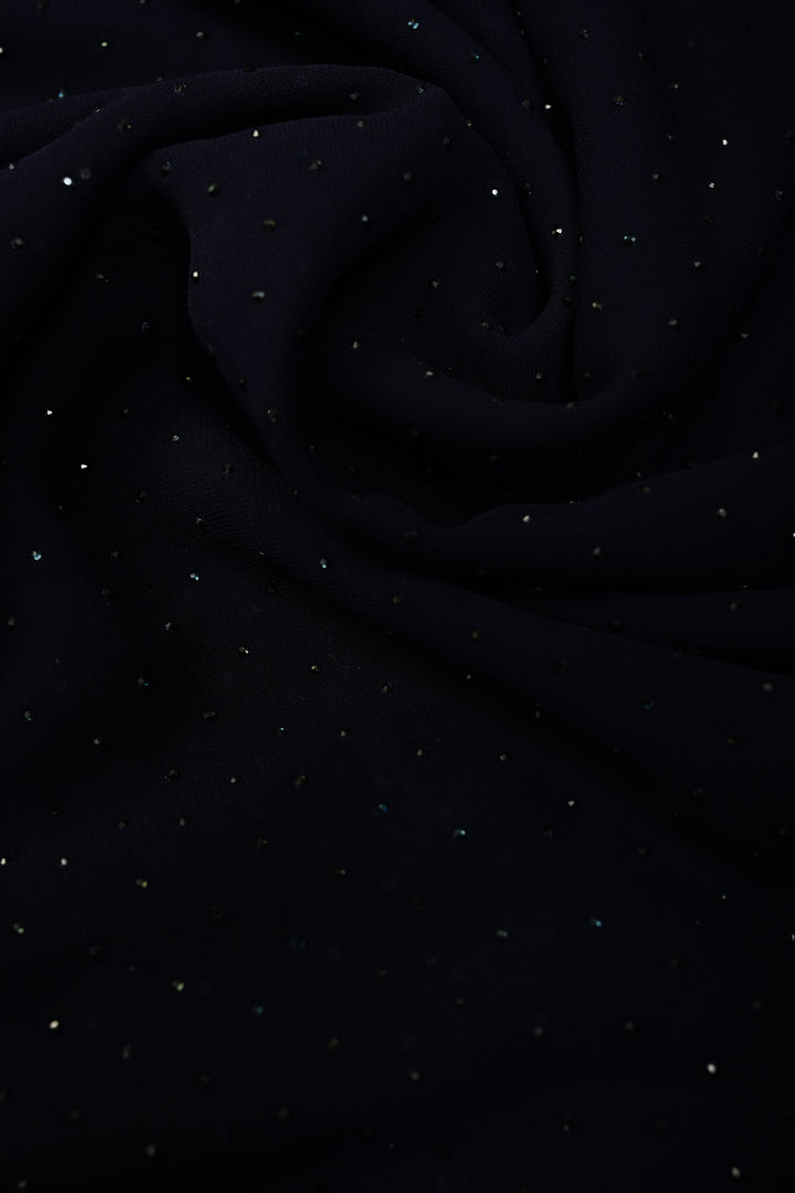 Deep Midnight Blue Georgette Saree with Tone on Tone Powder Stones Work and Border | SHOBITAM