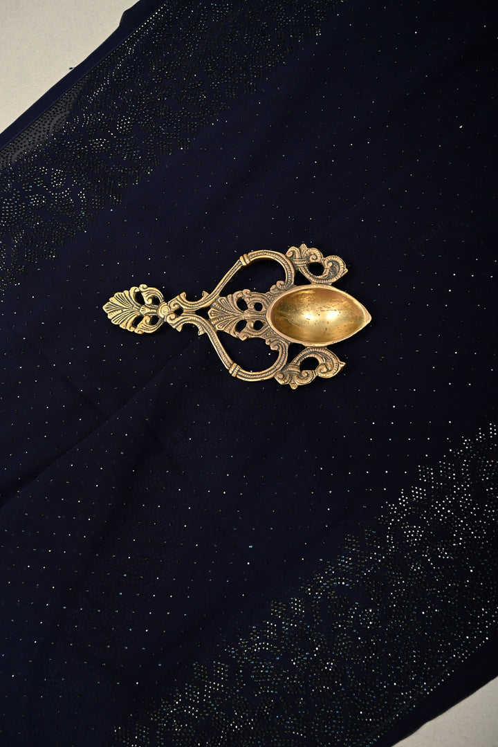 Deep Midnight Blue Georgette Saree with Tone on Tone Powder Stones Work and Border | SHOBITAM