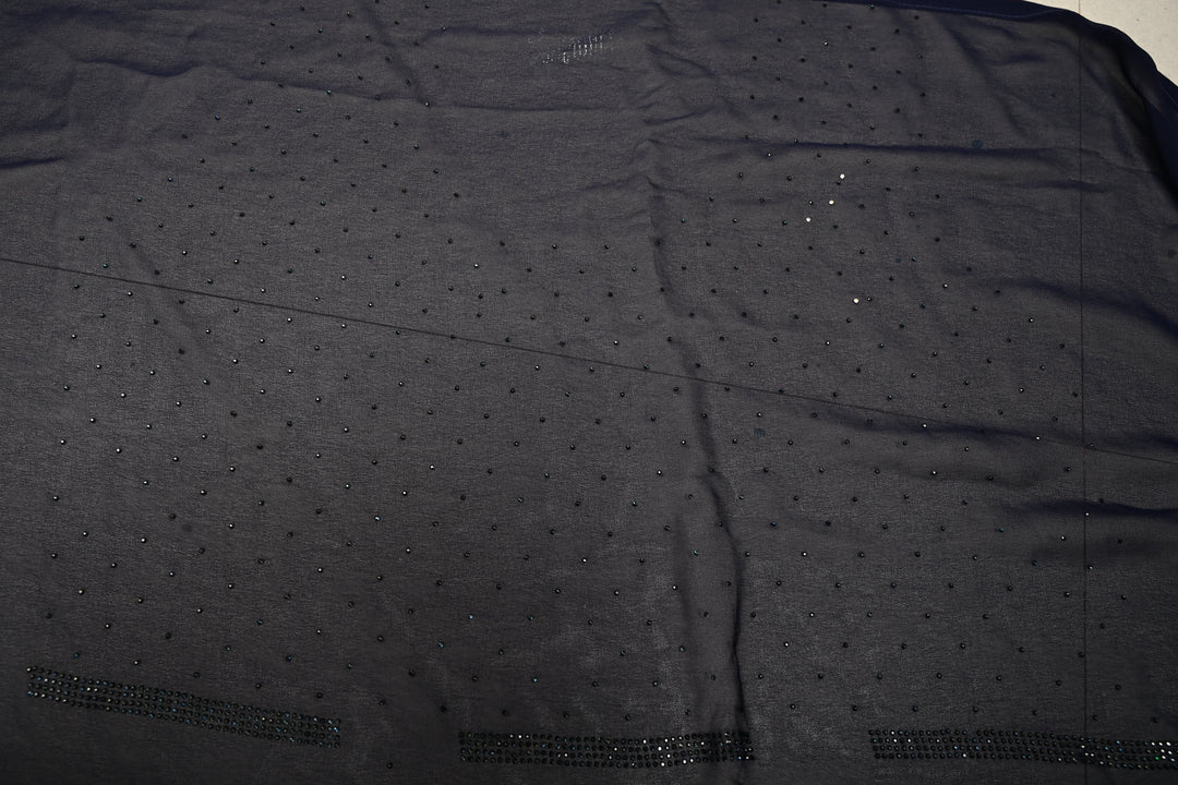 Deep Midnight Blue Georgette Saree with Tone on Tone Powder Stones Work and Border | SHOBITAM