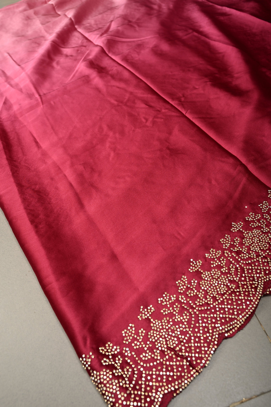 Pink Ombre Satin Georgette Saree with Tone on Tone Powder Stones Work and Scallop Border | SHOBITAM