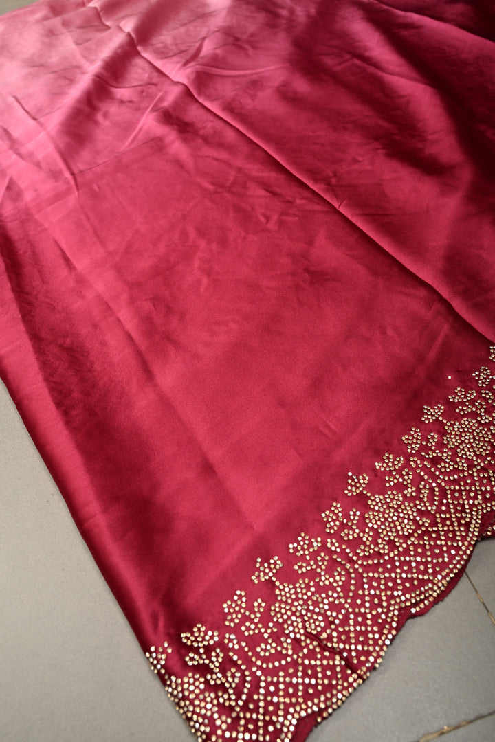 Pink Ombre Satin Georgette Saree with Tone on Tone Powder Stones Work and Scallop Border | SHOBITAM