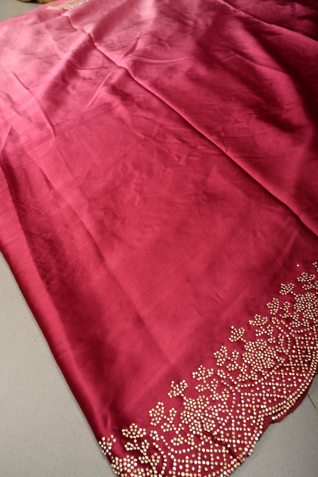 Pink Ombre Satin Georgette Saree with Tone on Tone Powder Stones Work and Scallop Border | SHOBITAM