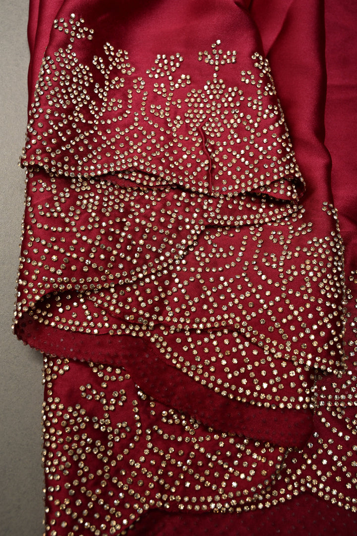 Pink Ombre Satin Georgette Saree with Tone on Tone Powder Stones Work and Scallop Border | SHOBITAM