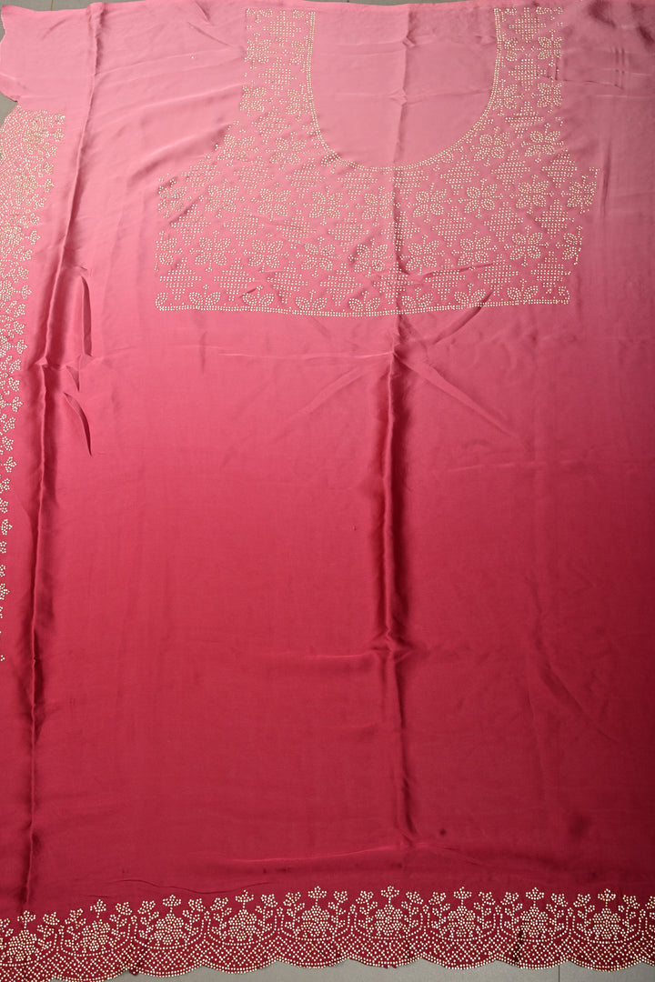 Pink Ombre Satin Georgette Saree with Tone on Tone Powder Stones Work and Scallop Border | SHOBITAM