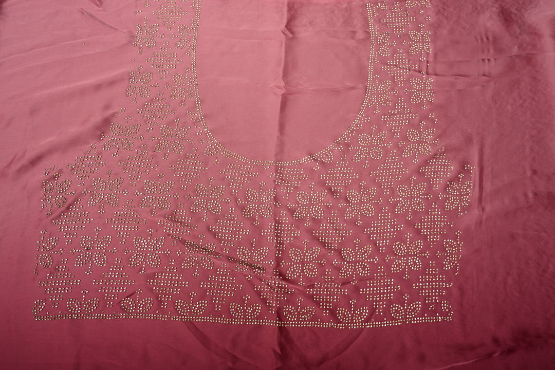 Pink Ombre Satin Georgette Saree with Tone on Tone Powder Stones Work and Scallop Border | SHOBITAM