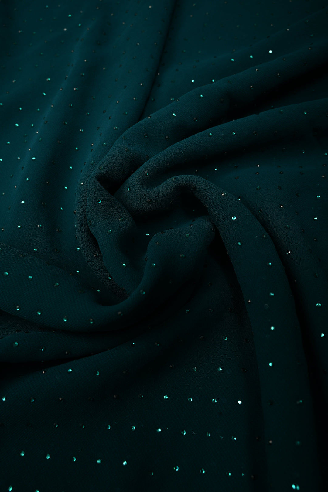 Green Georgette Saree with Tone on Tone Powder Stones Work and Border | SHOBITAM