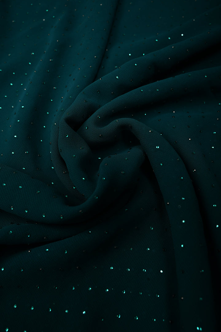 Green Georgette Saree with Tone on Tone Powder Stones Work and Border | SHOBITAM