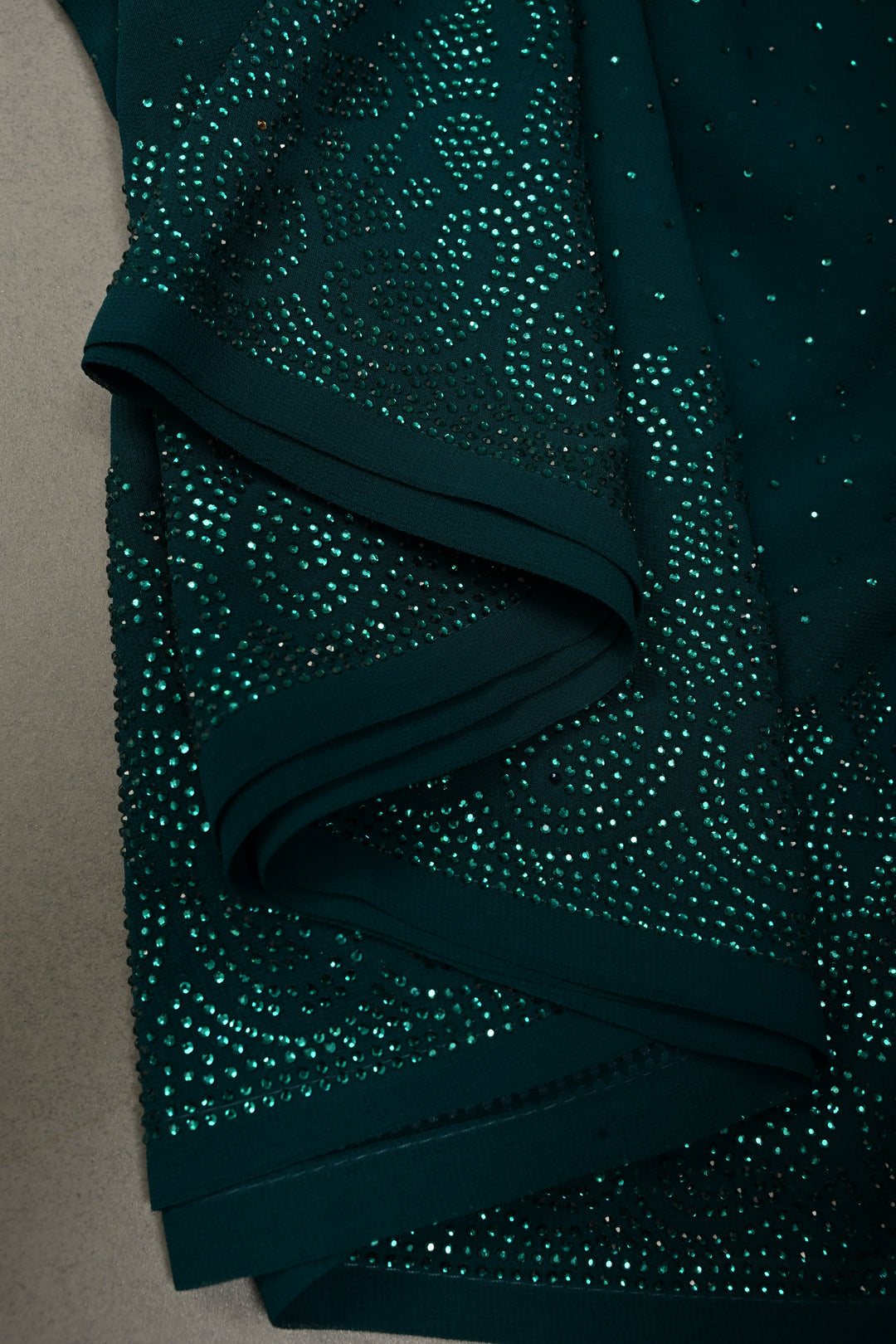 Green Georgette Saree with Tone on Tone Powder Stones Work and Border | SHOBITAM