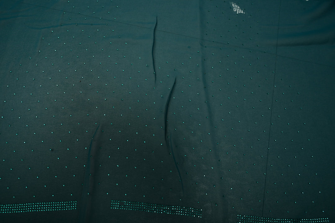 Green Georgette Saree with Tone on Tone Powder Stones Work and Border | SHOBITAM