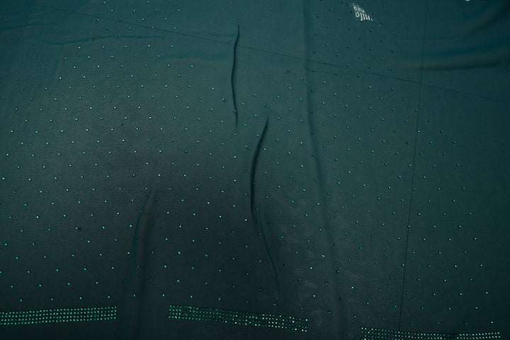 Green Georgette Saree with Tone on Tone Powder Stones Work and Border | SHOBITAM