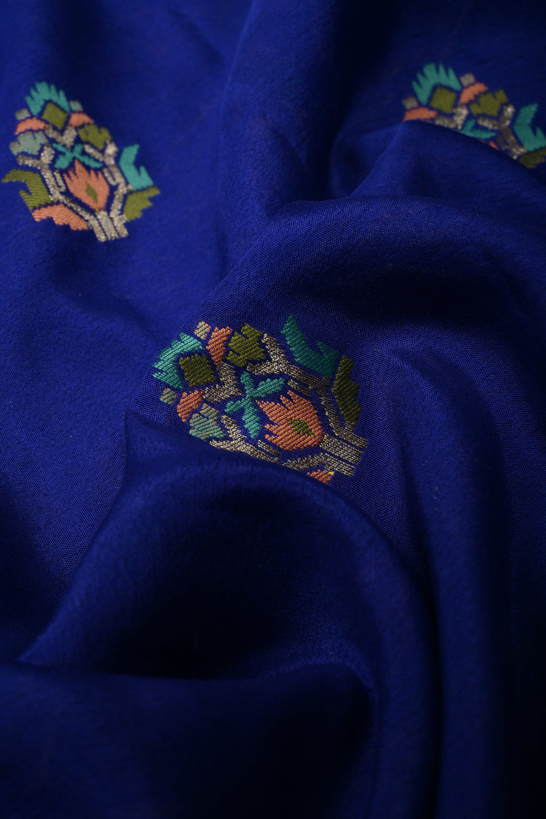 Royal Blue Half and Half Pure Silk Banarasi Georgette Saree with Meenakari Floral Jaal-Buttas Zari Border | SILK MARK CERTIFIED | SHOBITAM