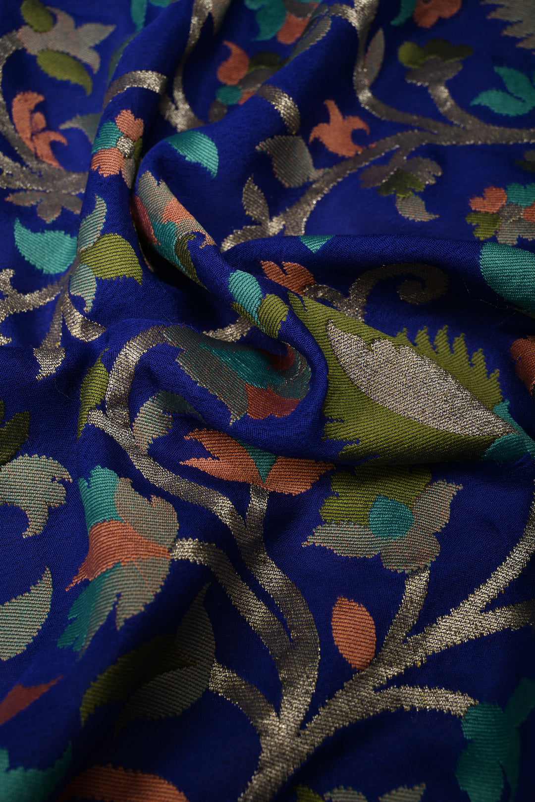 Royal Blue Half and Half Pure Silk Banarasi Georgette Saree with Meenakari Floral Jaal-Buttas Zari Border | SILK MARK CERTIFIED | SHOBITAM