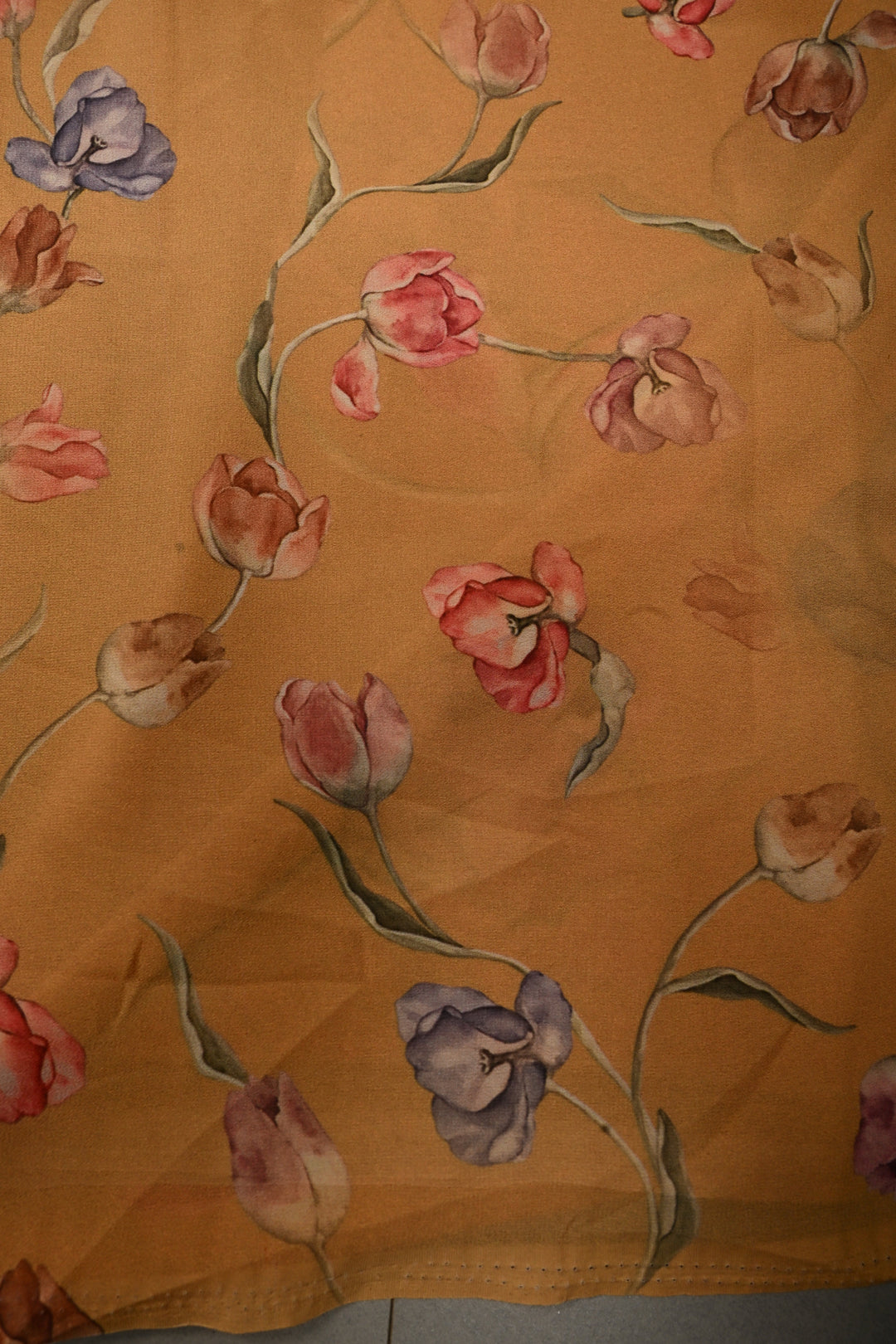 Dusty Mustard Yellow Georgette Saree with Blossom Floral Digital Print, No Blouse Piece