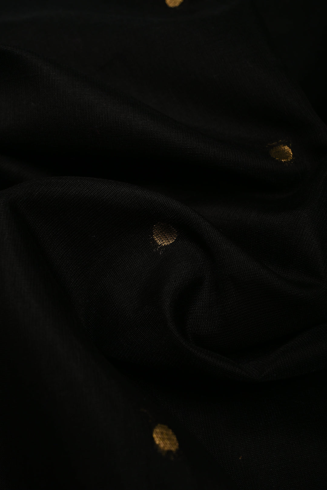 Black Mercerized Cotton Saree with Sona Rupa Polka Dots and Tissue Border | SHOBITAM