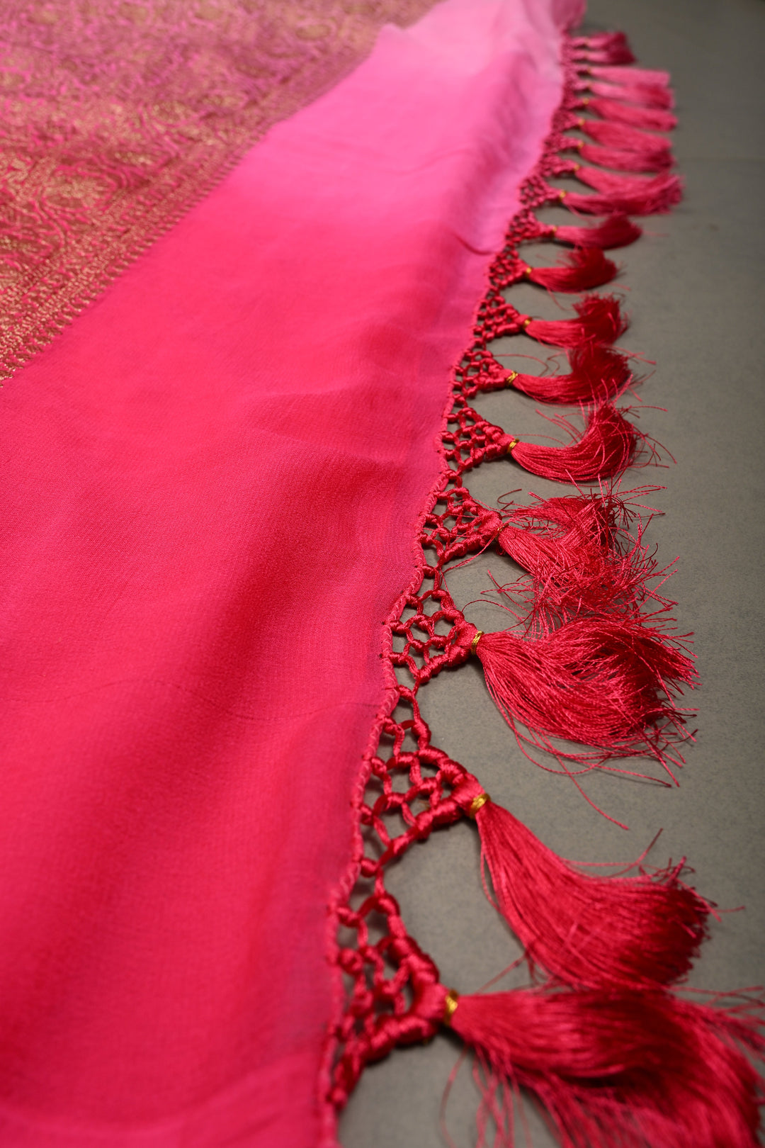 Ombre Banarasi Georgette Saree in Shades of Pink with Zari Buttas and Antique Zari Border | SILK MARK CERTIFIED | SHOBITAM