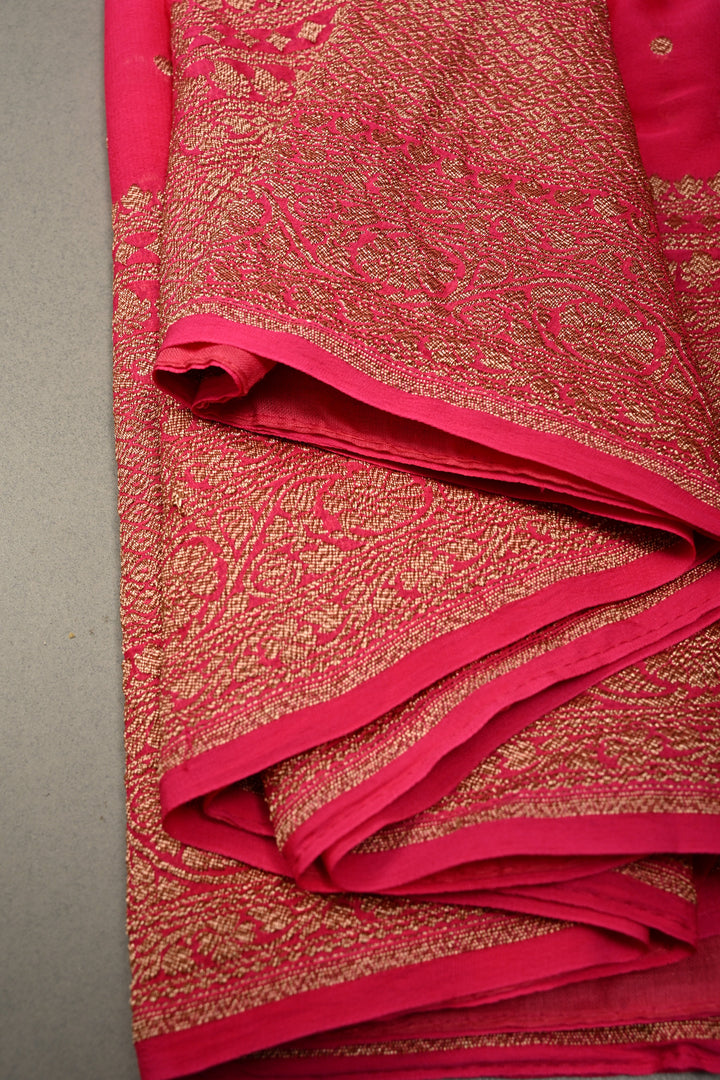 Ombre Banarasi Georgette Saree in Shades of Pink with Zari Buttas and Antique Zari Border | SILK MARK CERTIFIED | SHOBITAM