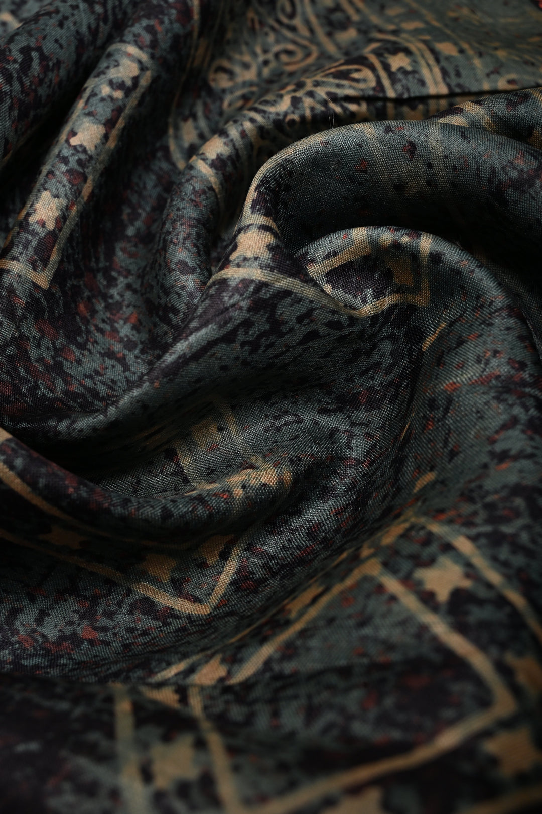 Dusty Blue Ajrakh Handblock Print on Pure Tussar Silk Saree with Pitta work Embroidery and Scallop Border | SILK MARK CERTIFIED | SHOBITAM