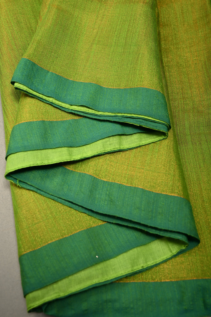 Lime Green Tissue Cotton Saree with Miniaml Border , No Blouse Piece | SHOBITAM