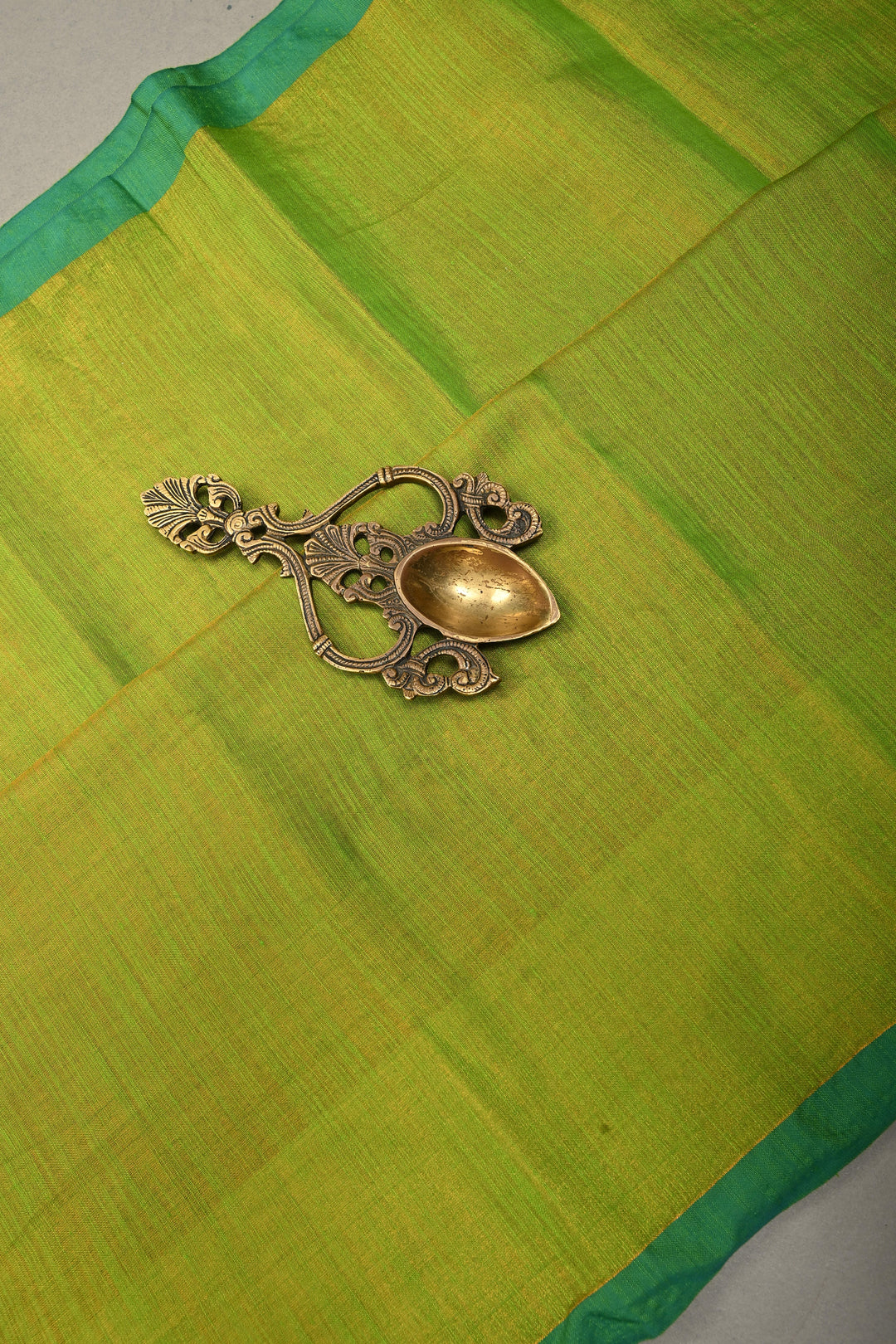 Lime Green Tissue Cotton Saree with Miniaml Border , No Blouse Piece | SHOBITAM