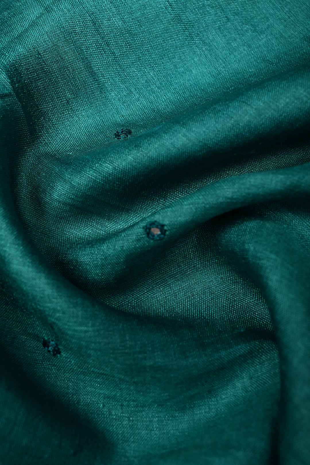 Peacock Blue Pure Tussar Silk Saree with Hand Disk Mirror Work and Pitta work Embroidery Border | SILK MARK CERTIFIED | SHOBITAM