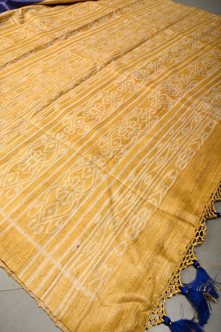 Ink Blue Geecha Tussar Silk Saree With Contrast Temple Border | SILK MARK CERTIFIED | SHOBITAM