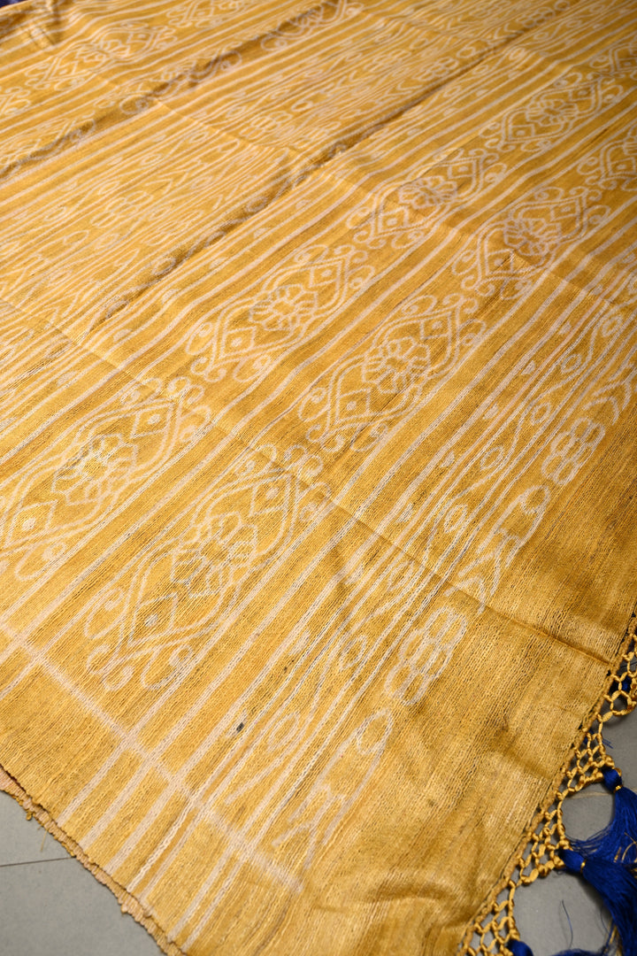 Ink Blue Geecha Tussar Silk Saree With Contrast Temple Border | SILK MARK CERTIFIED | SHOBITAM