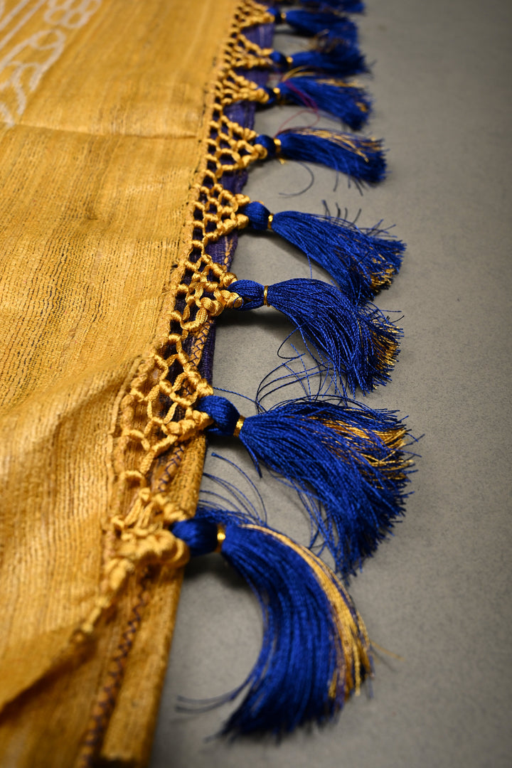 Ink Blue Geecha Tussar Silk Saree With Contrast Temple Border | SILK MARK CERTIFIED | SHOBITAM