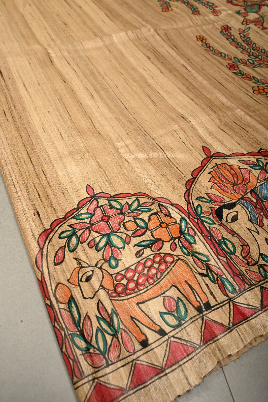 Kora Color Pure Handloom Tussar Hand Painted Madhubani Saree with Border | SILK MARK CERTIFIED | SHOBITAM