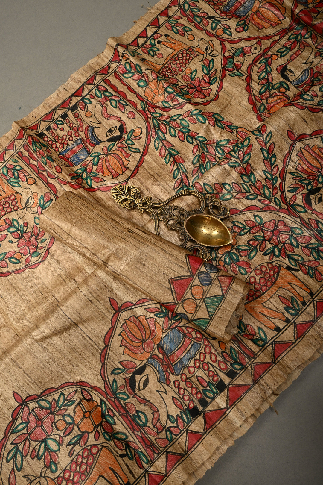 Kora Color Pure Handloom Tussar Hand Painted Madhubani Saree with Border | SILK MARK CERTIFIED | SHOBITAM