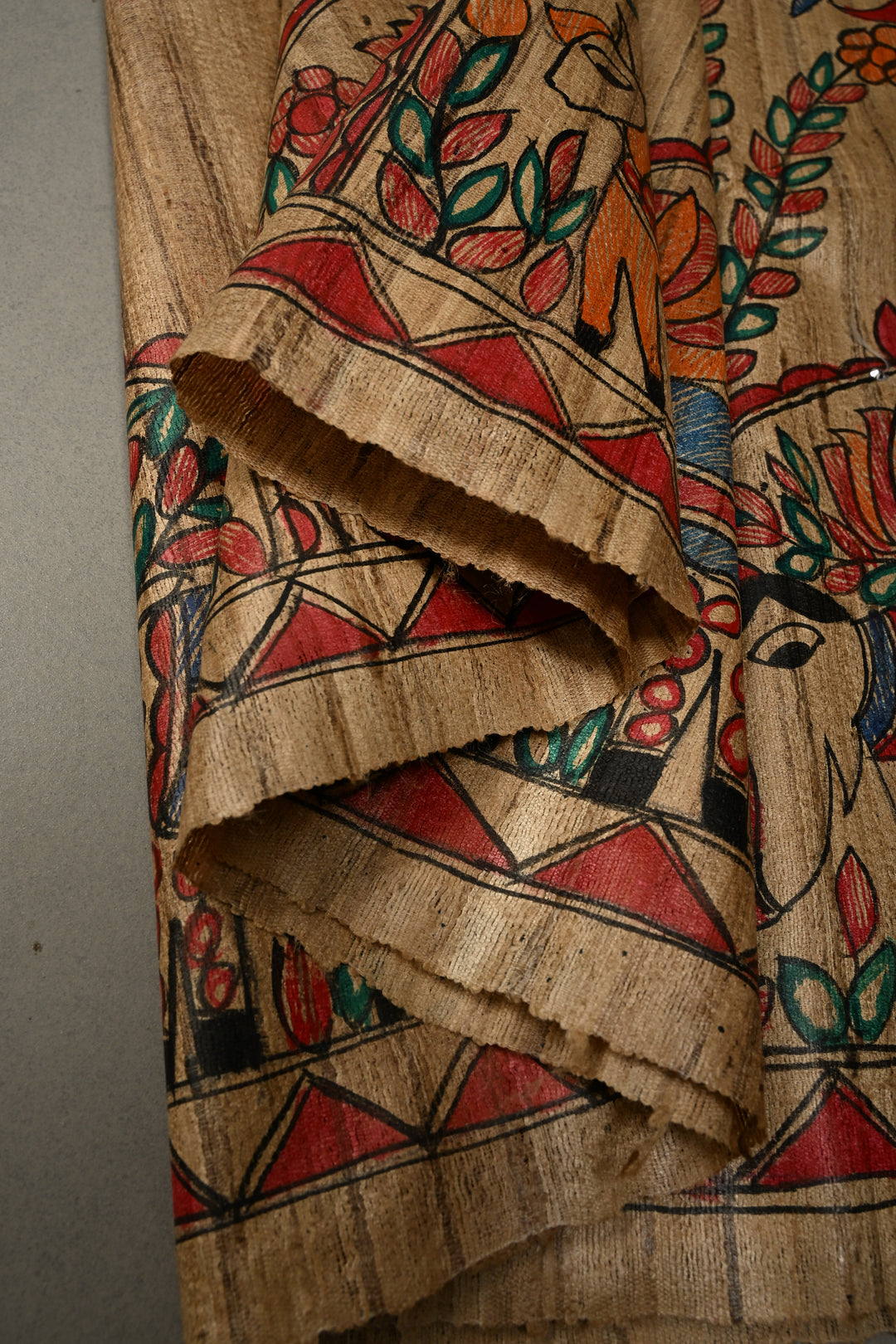 Kora Color Pure Handloom Tussar Hand Painted Madhubani Saree with Border | SILK MARK CERTIFIED | SHOBITAM