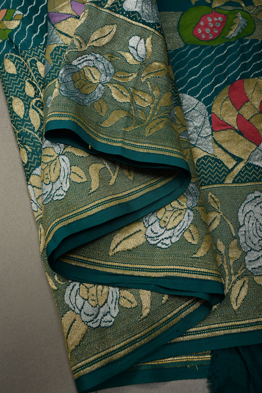 Rama Green Pure Silk Banarasi Georgette Saree with Meenakari Tree Of Life Brocade and Zari Border | SILK MARK CERTIFIED | SHOBITAM