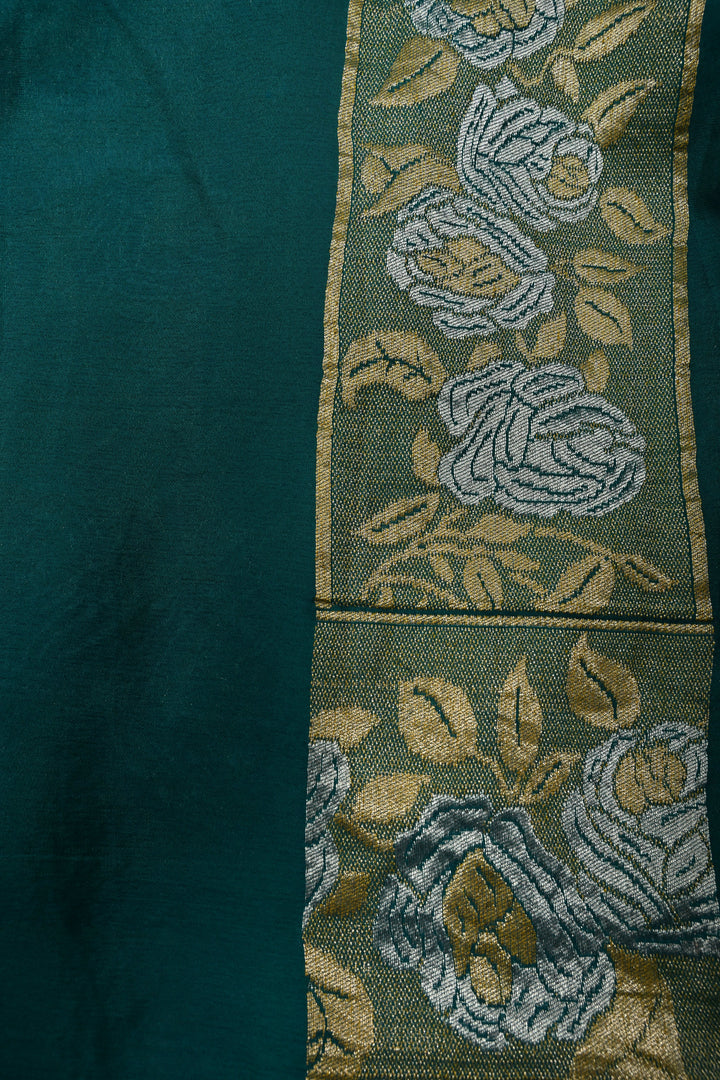 Rama Green Pure Silk Banarasi Georgette Saree with Meenakari Tree Of Life Brocade and Zari Border | SILK MARK CERTIFIED | SHOBITAM
