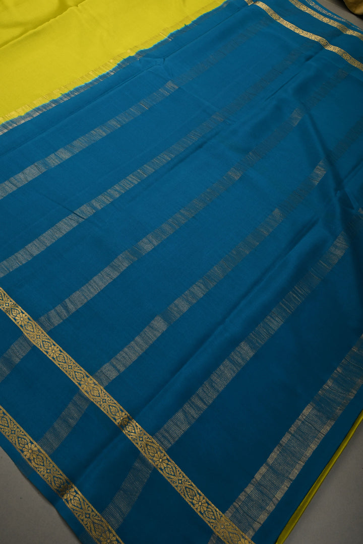 Chartreuse Mysore Silk Saree with Contrast Rettaipet Zari Borders | SILK MARK CERTIFIED | SHOBITAM
