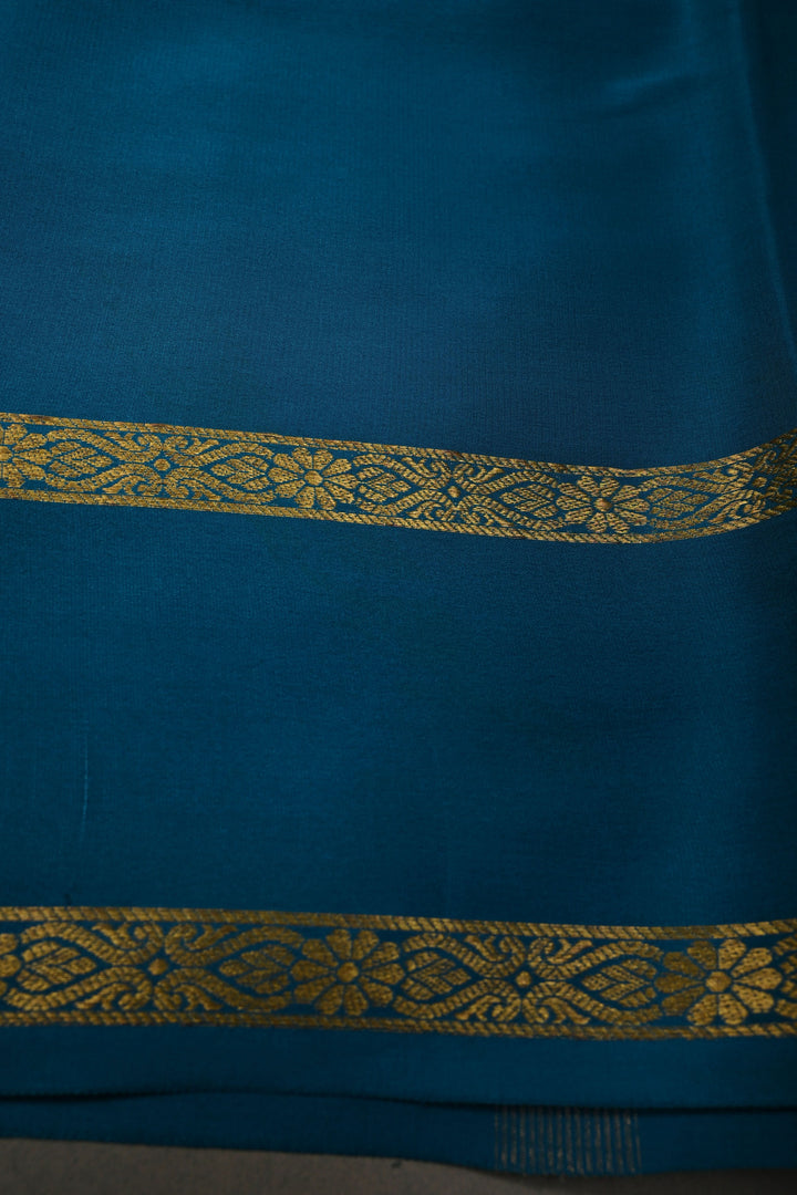 Chartreuse Mysore Silk Saree with Contrast Rettaipet Zari Borders | SILK MARK CERTIFIED | SHOBITAM